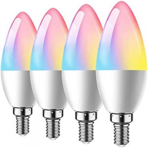 Smart Candelabra LED Bulb, E12 WiFi-Bluetooth Chandelier Light Bulb, Compatible with Alexa Google Home, Tunable White 2700K-6500K & RGB Candle Bulb, Music Sync 5W 400 Lumens