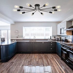 TULUCE 10 Lights Ceiling Light Vintage Metal Semi Flush Mount Light Ceiling Lamp Black Chandelier Lighting Fixture for Living Room Dining Room Kitchen Hallway Cafe