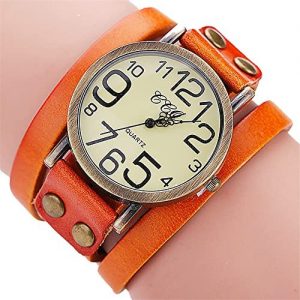 HYUIYYEAA Smart Watches for Women Android Quartz Vintage Leather Cow Brand OR Watch Men Women Bracelet Wristwatch Men’s Watch Watch with Altimeter (Orange, One Size)