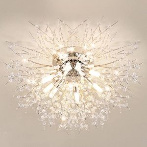 TOBUSA Crystal Ceiling Light Fixture, Modern Flush Mount Ceiling Light, Sputnik Firework Chrome Close to Ceiling Lamp for Bedroom Kitchen Living Room Entryway Hallway, G9 Sockets(Bulbs Not Included)
