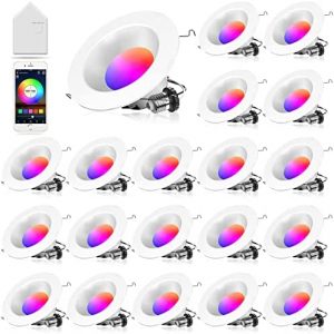 MagicLight 5~6″ Smart Recessed Lighting, WiFi & Bluetooth Dimmable LED Color Changing Retrofit Smart Can Light 6 Inch, Compatible with Alexa Google Assistant, 20 Pack