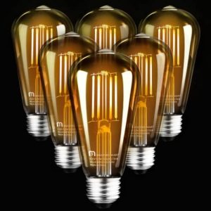 Mastery Mart Dimmable Vintage E26 LED Light Bulb, 2200K Warm White 5.5W (60 Watt Equivalent), Glass ST21 Antique Edison Style, 500LM, Decorative Filament Bulb, UL and Energy Star, 6 Pack