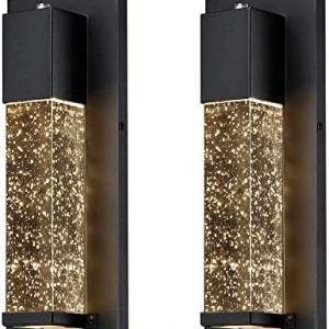 DOCIUEON LED Dusk to Dawn Outdoor Light Fixture,Modern Exterior Wall Sconce Porch Lights 2 Pack, Outside Wall Mount Lighting with Crystal Bubble Glass 13W 3000K for Front Door Patio Entryway Garage