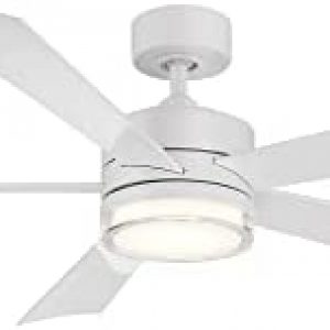 Wynd Smart Indoor and Outdoor 5-Blade Ceiling Fan 60in Matte White with 3000K LED Light Kit and Remote Control works with Alexa, Google Assistant, Samsung Things, and iOS or Android App