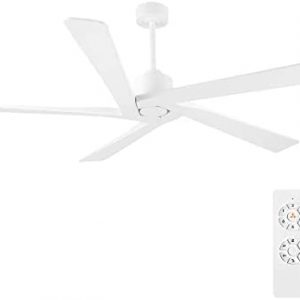 WINGBO 72 Inch DC Ceiling Fan No Light with 3 Downrods, 5 Reversible Carved Solid Wood Blades, 6-Speed Noiseless DC Motor, Ceiling Fan without Lights in White Finish, ETL Listed