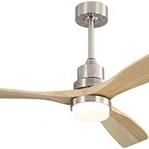 Sofucor 52 Inch Ceiling Fan With Light Remote Control Dimmable LED Light 3 Wood Fan Blades Reversible DC Motor Modern Farmhouse Ceiling Fan with 3 Downrods(5 inch/10 inch/24 inch) (natural wood color)