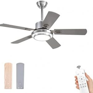 BOOMJOY 42″ Sliver Ceiling Fans with Lights and Remote Control Wood Modern Small Ceiling Fan for Outdoor Indoor Kids Bedroom Living room Dinning room Farmhouse Patios Outside Dual 5 Blades DC Motor