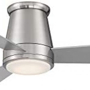 WAC Smart Fans Hug Indoor and Outdoor 3-Blade Flush Mount Ceiling Fan 44in Brushed Nickel with 3000K LED Light Kit and Remote Control works with Alexa and iOS or Android App