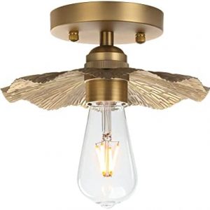 Pathson Vintage Metal Ceiling Light Fixture Brass Finished, Split Flower Design Ceiling Lighting, Industrial Kitchen Art Flush Mounted Farmhouse Lighting for Living Room Hallway