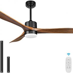 Wisful Wood Ceiling Fans with Lights Remote Control, 56” Modern Farmhouse Ceiling Fans Indoor/Outdoor with 3 Solid Wood Blades Quiet 6 Speeds Reversible, for Bedroom Living Room Patio-Matte Black