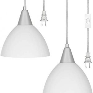 DEWENWILS Plug in Pendant Light, Hanging Light with 15Ft Clear Cord, On/Off Switch, Frosted Plastic White Shade, Hanging Ceiling Light for Living Room, Bedroom, Dining Hall, Pack of 2