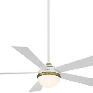 WAC Smart Fans Eclipse Indoor and Outdoor 5-Blade Ceiling Fan 54in Satin Brass Matte White with 3000K LED Light Kit and Remote Control works with Alexa and iOS or Android App