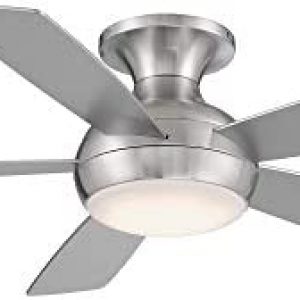 WAC Smart Fans Odyssey Indoor and Outdoor 5-Blade Flush Mount Ceiling Fan 52in Brushed Nickel with 3000K LED Light Kit and Remote Control works with Alexa and iOS or Android App
