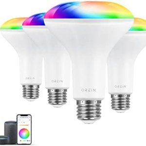 OREiN Smart Flood Light Bulbs, Music Sync RGBTW LED Color Changing Light Bulb, 65W Equivalent BR30 WiFi LED Light Bulbs, WiFi Smart Bulbs That Work with Alexa/Google Home/Siri, 650LM CRI>90 4 Pack