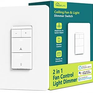 TREATLIFE Smart Ceiling Fan Control and Dimmer Light Switch, Neutral Wire Needed, 2.4Ghz Single Pole Wi-Fi Fan and Light Switch Combo, Works with Alexa, Google Home and SmartThings, Remote Control