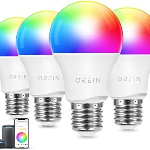 OREiN Smart WiFi Light Bulbs, Music Sync RGBTW LED Light Bulbs Color Changing Light Bulb, A19 E26 60W Equivalent, Dimmable Multicolor Smart Bulbs That Work with Alexa/Google Home, 800LM CRI>90, 4 Pack