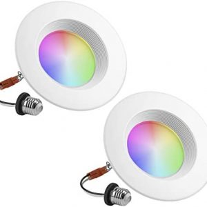 Geeni Prisma Plus Smart Wi-Fi LED Dimmable RBGW Recessed Multicolor Downlight, Works with Alexa and Google Assistant (2700-6500K) 6″, 2-Pack