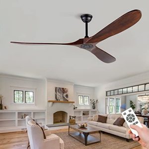 BOJUE 70” Wood Ceiling Fan Without Light Remote Control, Low Profile Ceiling Fan Indoor Outdoor with 3 blade for Patio Living Room, Bedroom, Office, Summer House, Etc (Deep Walnut Blades)