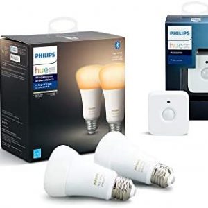 Philips Hue Motion Sensor + White Ambiance A19 LED Smart Bulb 2-Pack, Compatible with Alexa, Apple Homekit and Google Assistant, Bluetooth Compatible, Motion Sensor Requires Bridge