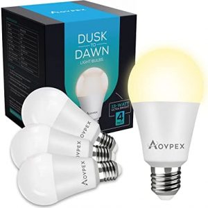 Aovpex Dusk to Dawn LED Light Bulbs Outdoor, 13W Ultra Bright(100W Equivalent), 2700-Kelvin Soft White Lightbulb Built-in Photocell Sensor, Auto On/Off Bulb for Garage, Wall Lantern, Patio, 4Pack