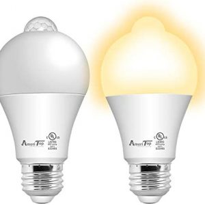 AmeriTop Motion Sensor Light Bulb- 2 Pack, 10W(60W Equivalent) 806lm Motion Activated Dusk to Dawn Security LED Bulb; UL Listed, A19, E26, Auto On/Off Indoor Outdoor Lighting (2700K Soft White)