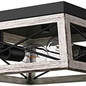 DEWENWILS Farmhouse Flush Mount Ceiling Light, Metal Ceiling Light Fixture with Wood Grain Finish, 2-Lights Hallway Light Fixture Ceiling Mount for Entryway, Foyer, Dining Room