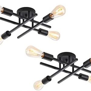SHIWEIDA 2 Pack Semi Flush Mount Modern Ceiling Light Fixtures,Modern Farmhouse Lighting Matte Black,Industrial 4-Light Semi Flush Mount Ceiling Light Fixture, Rustic Sputnik Chandelier Ceiling Lamp