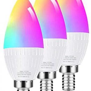 Huxry Zigbee Smart Bulbs, E12 Light Bulbs, Works with SmartThings,Alexa and Google Home ,600LM Smart LED Bulbs , Dimmable Candelabra Bulb, (Hub Required Smart Home Light ,Voice & APP Control (3 Pack)