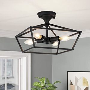 PAUFUL Black Modern Kitchen Light Fixtures Ceiling Mount,4-Light Semi Flush Mount Ceiling Light Fixture ,Industrial Ceiling Light Fixtures for Bedroom Entryway Porch Hallway Living Room