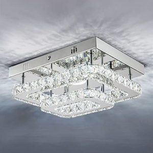 Crystal Chandelier Flush Mount Ceiling Light Fixture LED Small Crystal Chandelier Ceiling Light Modern Chandeliers 2-Tier Crystal Ceiling Lamp Bedrooms Chandelier for Hallway Kicthen,Cool Light,6000K