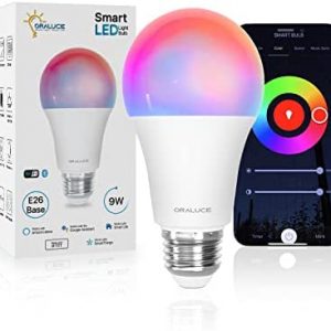 ORALUCE Smart Light Bulbs, WiFi&Bluetooth Smart Bulbs That Work with Alexa Google Home Compatible, A19 60W Equivalent LED Light Bulb, RGBCW 2700-6500K Color Changing, E26 9W 900LM, 1Pack