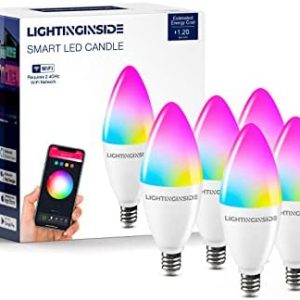 Smart Candelabra LED Bulbs, 60 Watt Equivalent, 6W 500lm, E12 LED Bulbs Work with Alexa and Google Home, 2700-6500K+RGB, APP Control, No Hub Required, Timer, Group Control, 2.4GHz WiFi Only, 6PCS