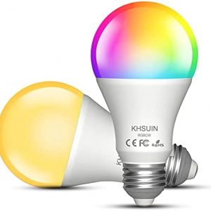 KHSUIN Smart Light Bulbs,Dimmable 2700K-6500K RGBCW Color Changing Alexa Light Bulb Works with Alexa,Echo,Google Home,E26 A19 WiFi Light Bulbs(80W Equivalent)Amazon Certified Alexa Smart Bulb,2 Pack