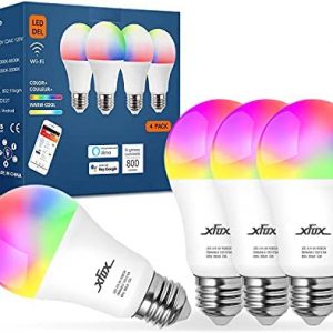 Smart Light Bulbs RGB+CCT Color Light Bulb WiFi Smart Bulbs Compatible with Alexa Google Home Smart Things No Hub Required Dimmable LED A19 E26 Multicolor High CRI High Brightness 9W 800LM 4Pack