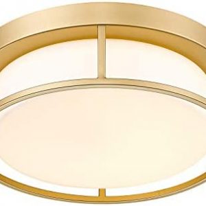 CALDION LED Ceiling Light Fixture, 12 Inch 24W 950Lumens Flush Mount Light Fixture, Dimmable 3000K, Gold Finish with Opal Frosted Glass, Round Close to Ceiling Lights for Bedroom, Kitchen 6871LFM-GD