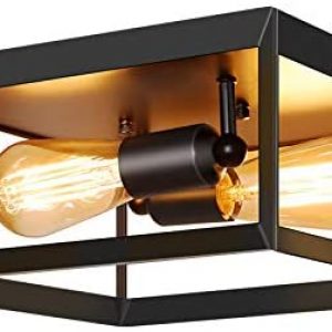 TOBUSA 2-Light Flush Mount Ceiling Light Fixture, Industrial Black Metal Ceiling Light, Farmhouse Vintage Close to Ceiling Lights for Kitchen Bedroom Foyer Hallway Stairway Entryway, E26 Base