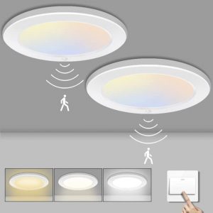 Paideste 2 Pack Motion Sensor LED Ceiling Light, 18W 1600LM LED Flush Mount Light Fixtures, 3000K/4000K/6000K Selectable Wired Motion Detector Light for Indoor, Closet, Pantry, Hallway, Cabinet, Stair