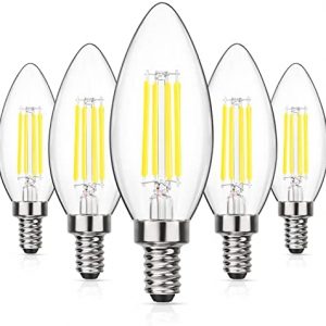 MAXvolador Dimmable E12 Candelabra LED Light Bulbs 60W Equivalent, 5000K Daylight White, 600Lumens LED Chandelier Bulb, Decorative B11 Filament Candle Light Bulbs Clear Glass, Pack of 5
