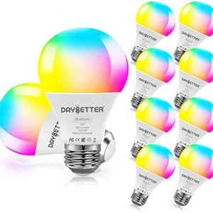 DAYBETTER Bluetooth Light Bulb, 10 Pack Smart Light Bulbs with App Control, A19 E26 RGBCW Color Lights Bulb Dimmable Music Sync, 9W 800LM LED Bulbs for Livingroom Party(Don’t Support Alexa/WiFi)