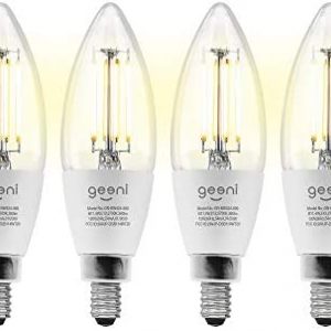 Geeni LUX Edison B11 Filament WiFi LED Smart Bulb, B11 Candelabra, 4W, E12 Base, Dimmable, White Light, Compatible with Amazon Alexa & Google Home – No Hub Required- 4 Pack