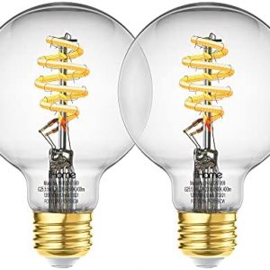iHome Spectra Smart Spiral Edison Bulb, G25/E26 LED White Lights, 400 Lumens, 5.5W (40W Equivalent), Tunable and Dimmable White WiFi Smart Bulb, Works with Alexa and Google Home, 2 Pack
