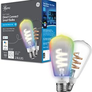 GE CYNC Smart LED Light Bulbs, Color Changing Lights, Bluetooth and Wi-Fi Lights, Works with Alexa and Google Home, ST19 Edison Style Light Bulbs (2 Pack)