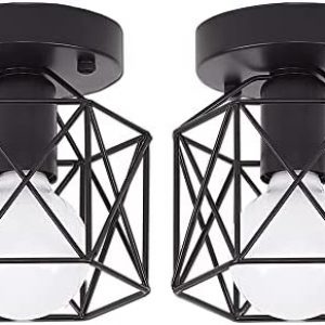 JLDSO Hallway Industrial Light Fixtures Ceiling Flush Mount, Rustic Black Single Light Fixtures for Kitchen Stairway Porch Farmhouse Lighting, 2 Pack,E26