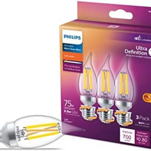 Philips LED Ultra Definition Flicker-Free Dimmable, Eye Comfort Technology, Daylight 5000K BA11 Clear Glass Light Bulb, 700 Lumen, 5.5W=75W, E26 Base, Title 20 Certified, 3-Pack (564500)
