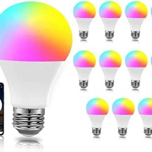 DAYBETTER WiFi Light Bulbs Full Color Dimmable, 2.4Ghz E26 9W Multi Smart Light Bulbs RGBW+2700K-6500K, Music Sync Color Changing Light Bulb Work with Alexa, Magic Home and Google Home APP, 12 Pack