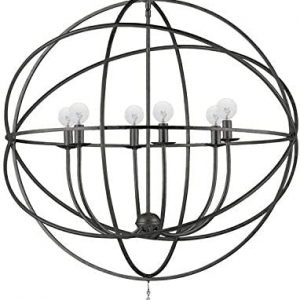 Crystorama Solaris 6 Light Bronze Sphere Chandelier – Ceiling Light Fixture – Chandeliers for Hallway, Living Room, Foyer, Farmhouse – Indoor Modern Chandelier and Flush Mount Light Fixture