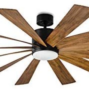 Windflower Smart Indoor and Outdoor 12-Blade Ceiling Fan 80in Matte Black Distressed Koa with 3000K LED Light Kit and Wall Control works with Alexa, Google Assistant, Samsung Things, and iOS or Android App