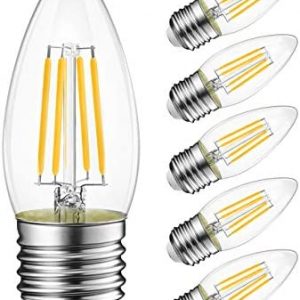 LVWIT B11 LED Filament Bulb E26 Candelabra Medium Base 2700K Warm White, 4W(60W Equivalent) 500 Lumens Non-Dimmable Decorative Candle Light Bulb, Pack of 6