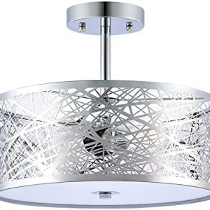 VONLUCE Semi Flush Mount Ceiling Light Chrome, 2 Light Close to Ceiling Light Fixtures with Metal Drum Shade, Modern Ceiling Light for Kitchen Bedroom Hallway Living Room Dining Room Entry Way