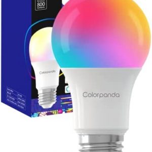 Colorpanda Smart Light Bulbs,Color Changing Alexa Light Bulb Bluetooth Mesh Work with Alexa or Google Assistant,Dimmable LED Bulb A19 E26 Muticolor,High Brightness,8W 800LM,1 Pack,No Hub Required
